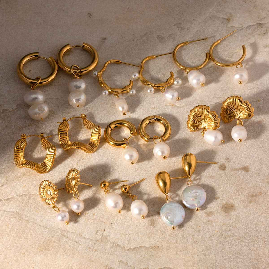 Stainless Steel Water Pearl Earrings