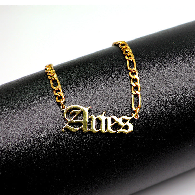 Stainless Steel Female Popular Retro Zodiac Alphabet Anklet - Beauty Accessories