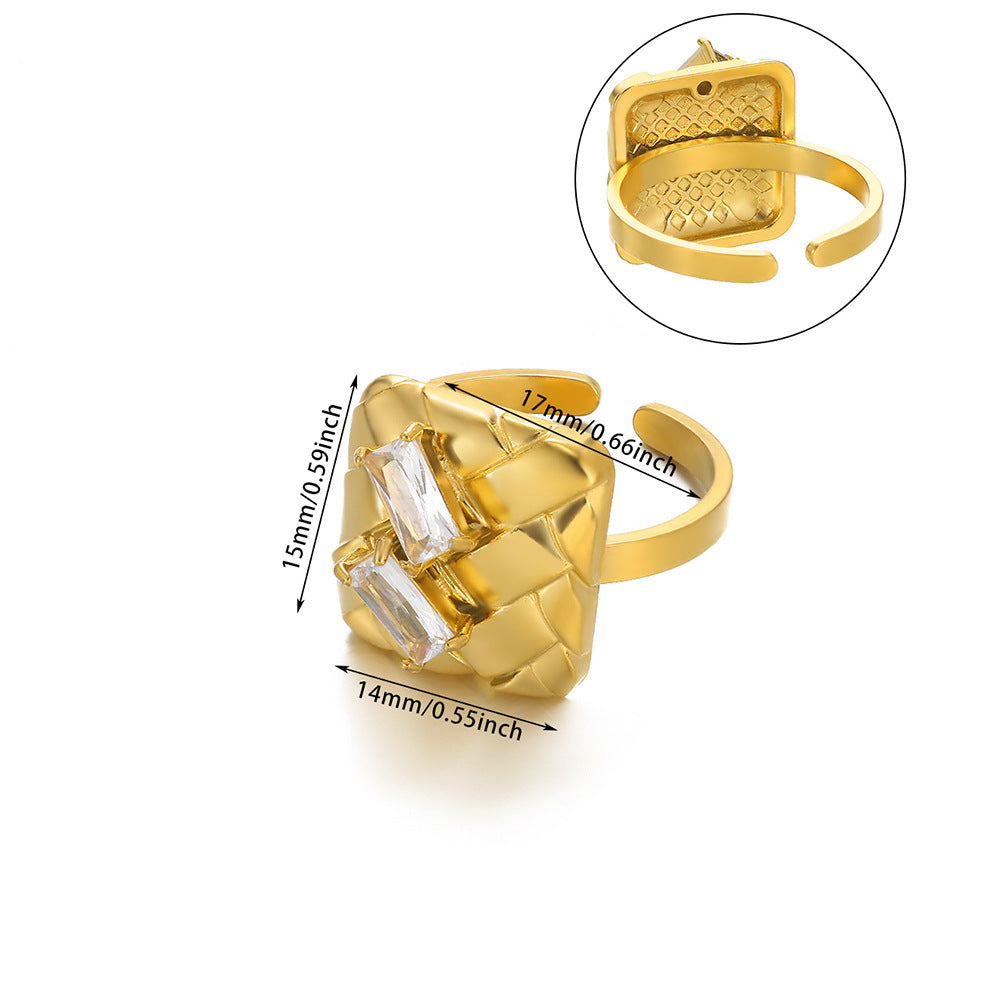 European And American New Stainless Steel Pearl Zircon Ring For Women