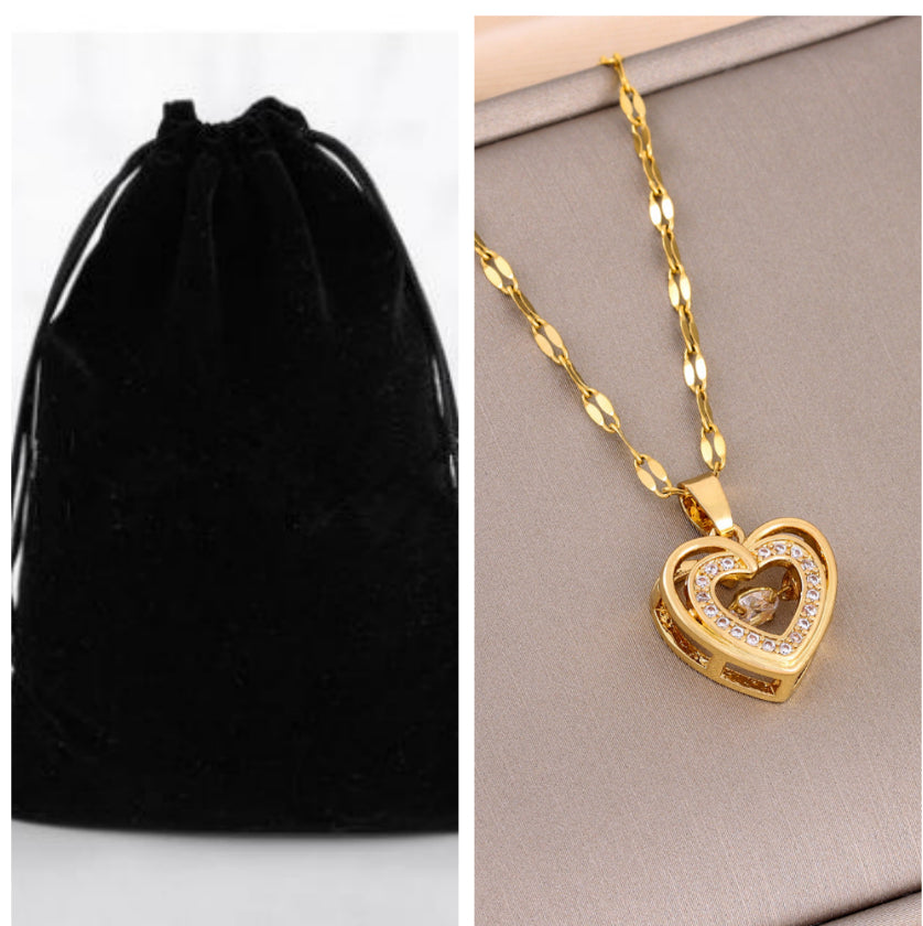 Double-layer Love Necklace With Rhinestones Titanium Steel - Beauty Accessories