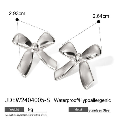 Stainless Steel Glossy Bow Earrings - Beauty Accessories