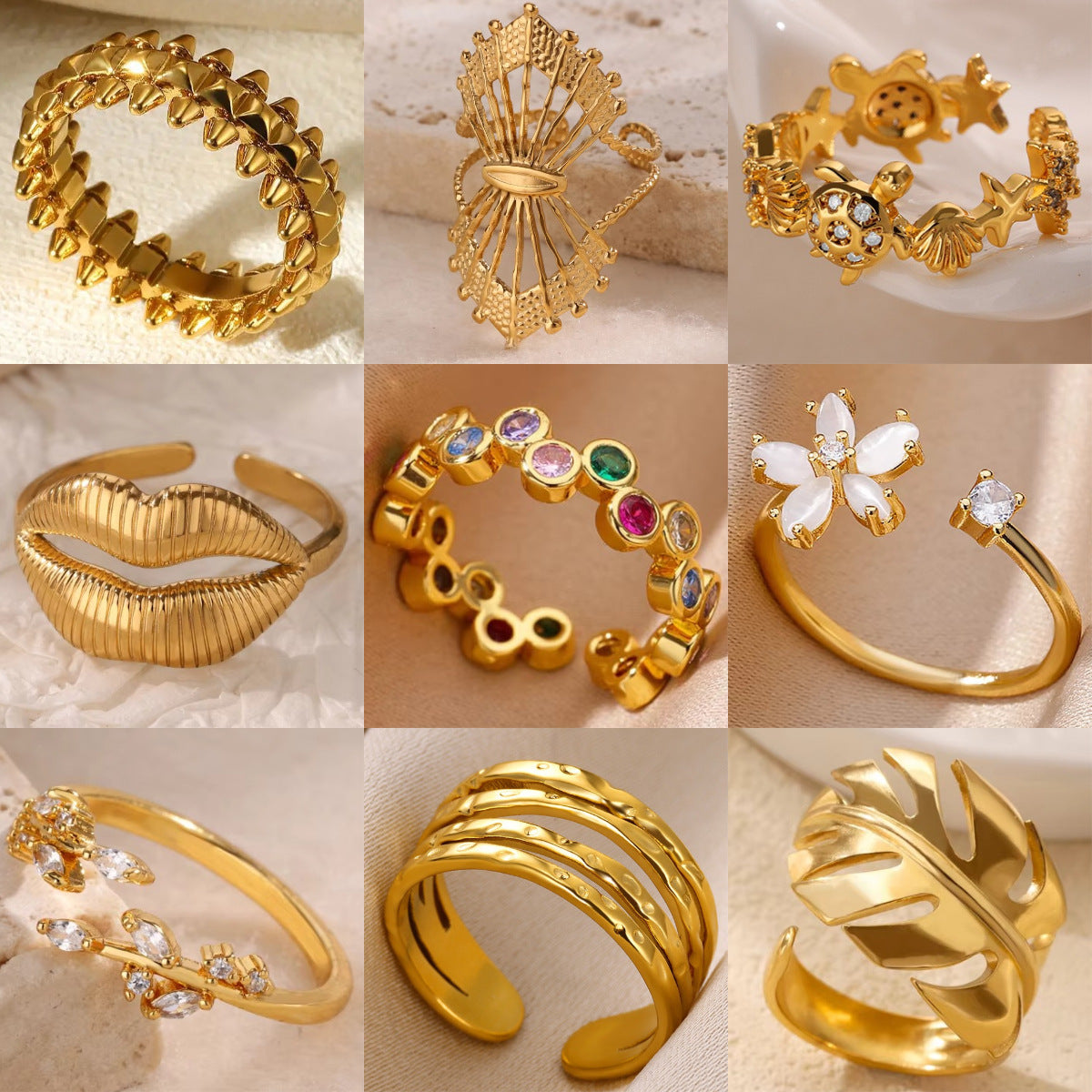 18K Gold Stainless Steel Fashionable Lip Shaped Flower Ring For Women