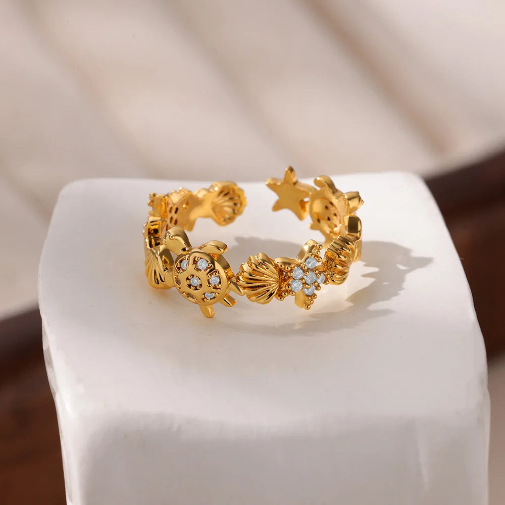 18K Gold Stainless Steel Fashionable Lip Shaped Flower Ring - Beauty Accessories