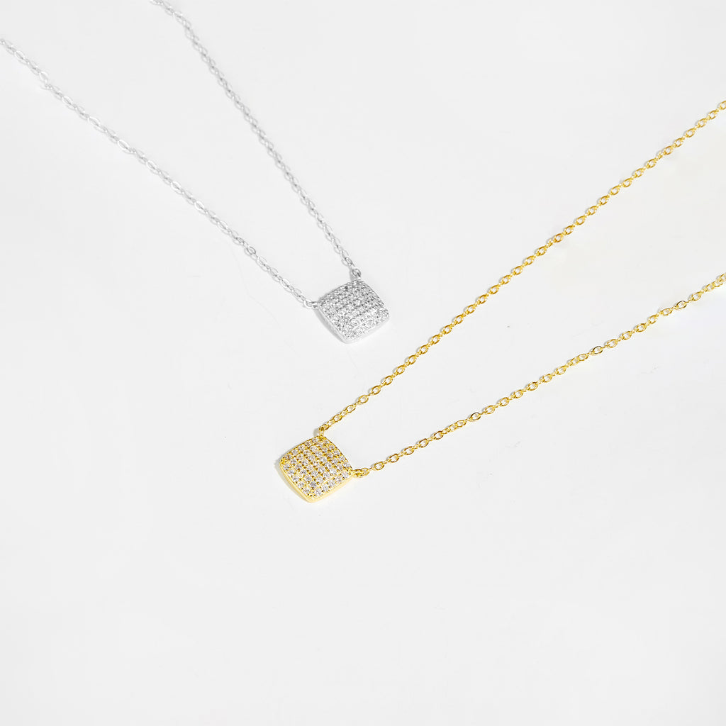 S925 Sterling Silver Square Stone Necklace - Beauty Accessories