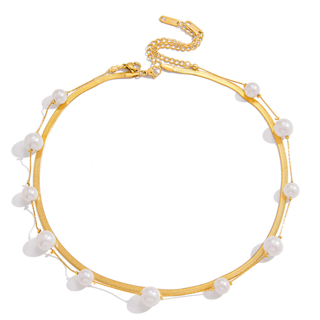 Elegant 18K Gold Stainless Steel Glass Pearl Necklace - Beauty Accessories