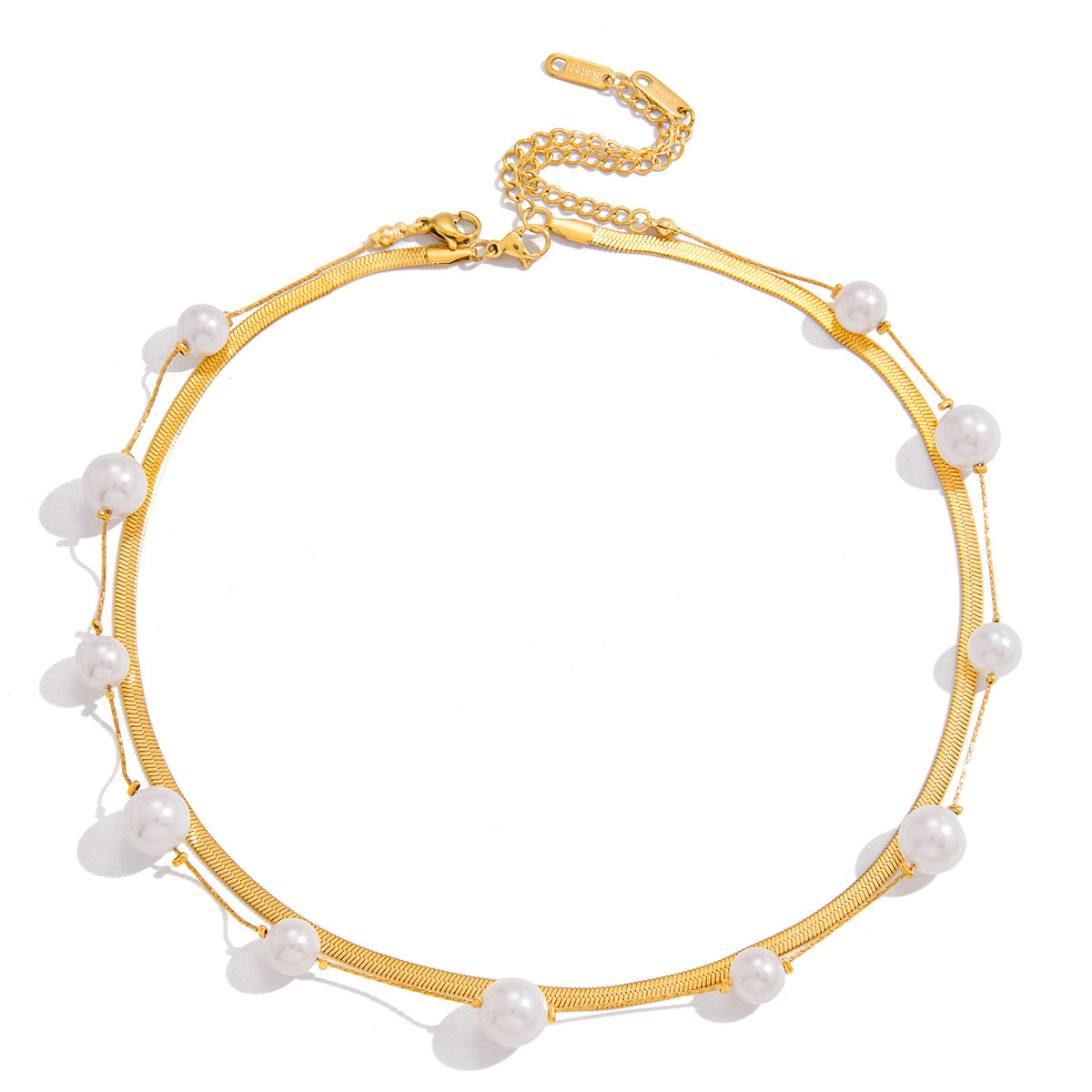 Elegant 18K Gold Stainless Steel Glass Pearl Necklace