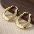 Women's Geometric Carved Oval Hoop Earrings - Beauty Accessories