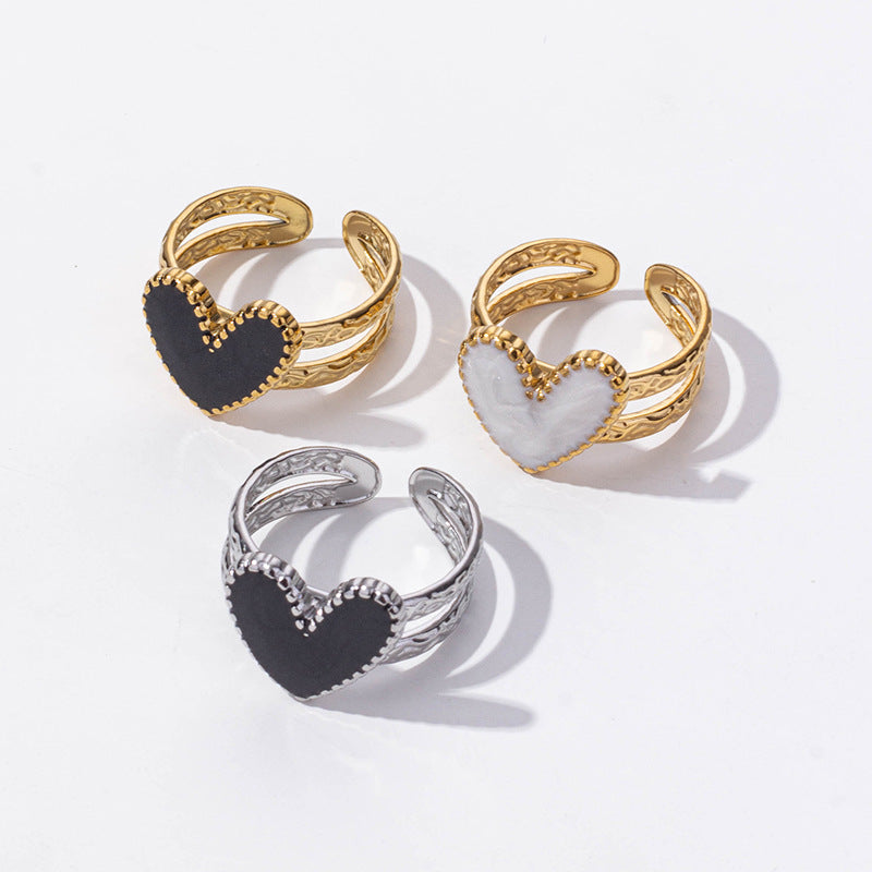 304 Stainless Steel Heart-shaped Drip Open Ring For Women - Beauty Accessories