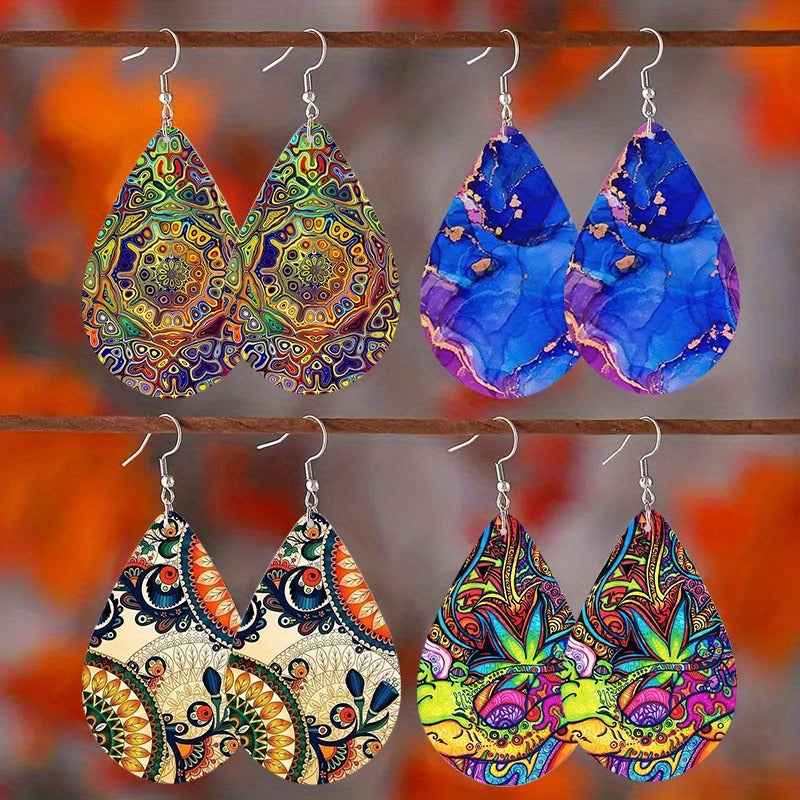 Paisley Totem Double-sided Pattern Wooden Earrings