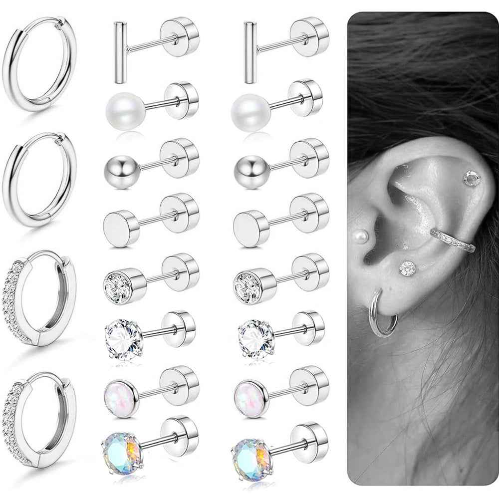 Stainless Steel Round Zircon Earring Set