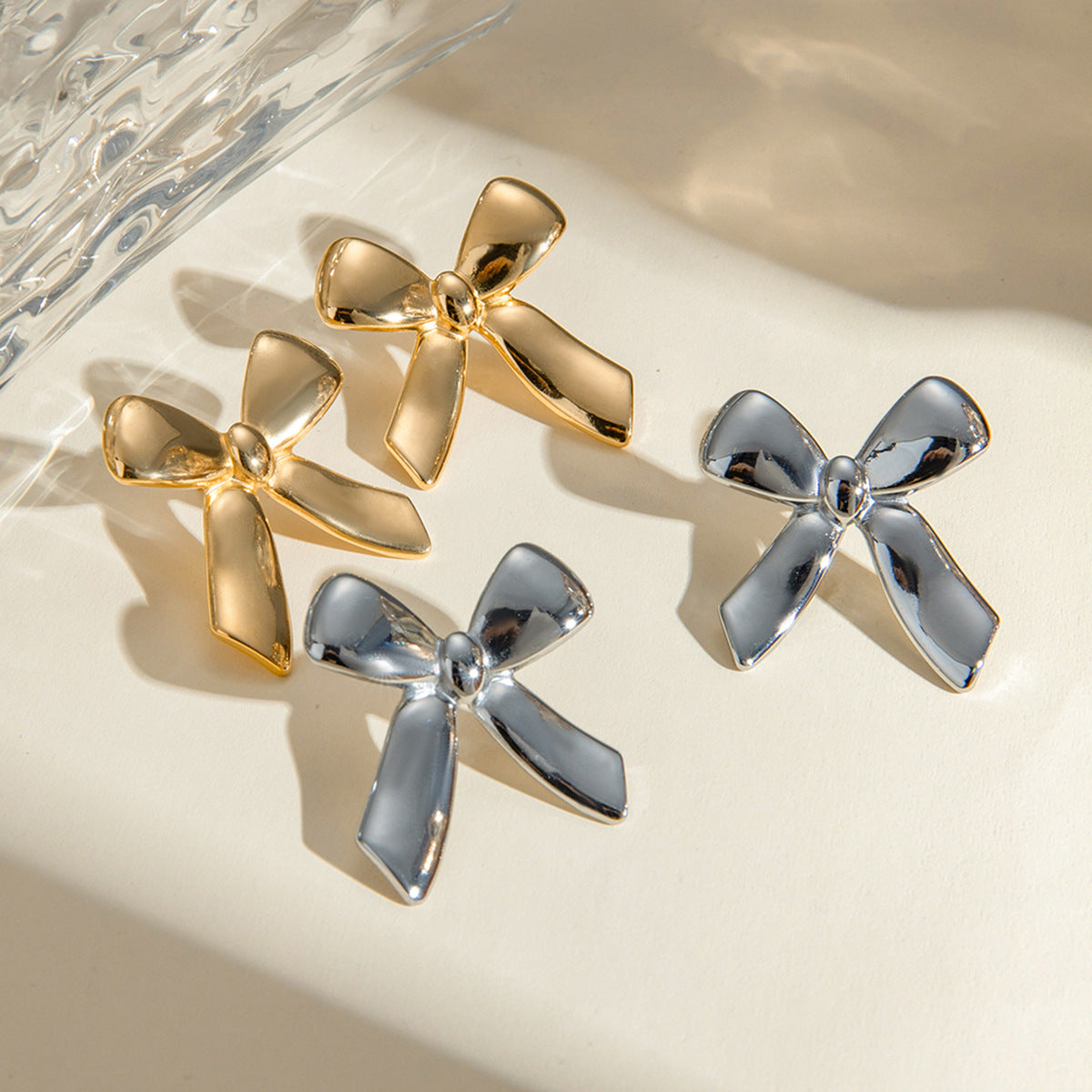 Stainless Steel Glossy Bow Earrings - Beauty Accessories