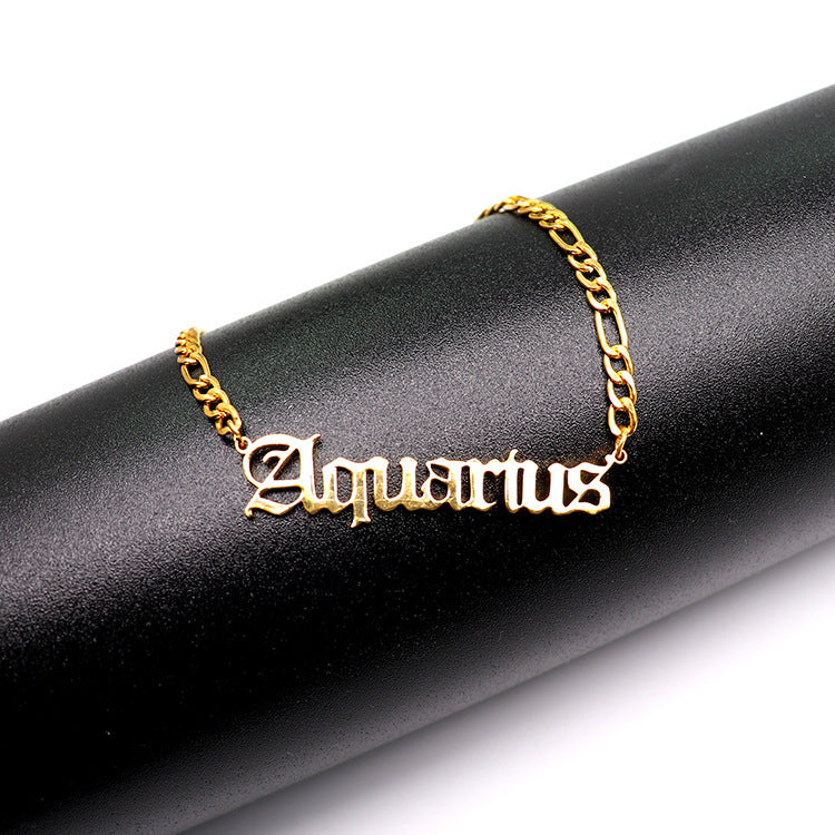 Stainless Steel Female Popular Retro Zodiac Alphabet Anklet - Beauty Accessories