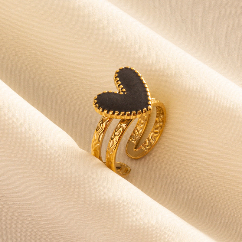 304 Stainless Steel Heart-shaped Drip Open Ring For Women - Beauty Accessories