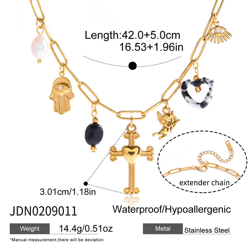 Retro 18K Gold Stainless Steel Jewelry Freshwater Pearl Necklace - Beauty Accessories