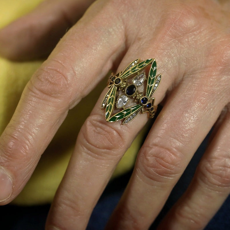 Retro Bohemian-Style Green Dragonfly Ring - Beauty Accessories