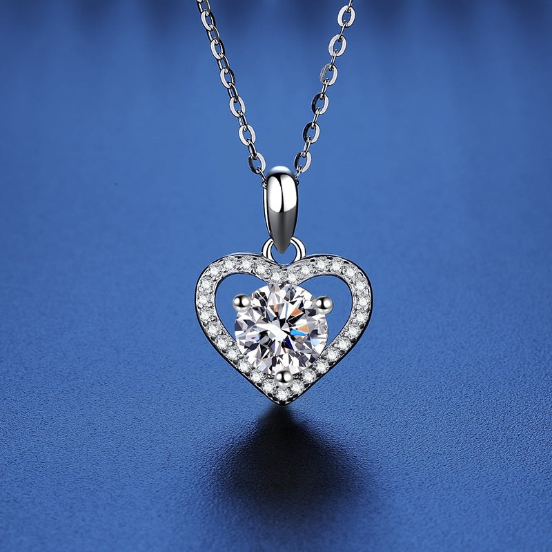 Sterling Silver Moissanite Ring Heart-shaped Necklace Female Clavicle Chain - Beauty Accessories