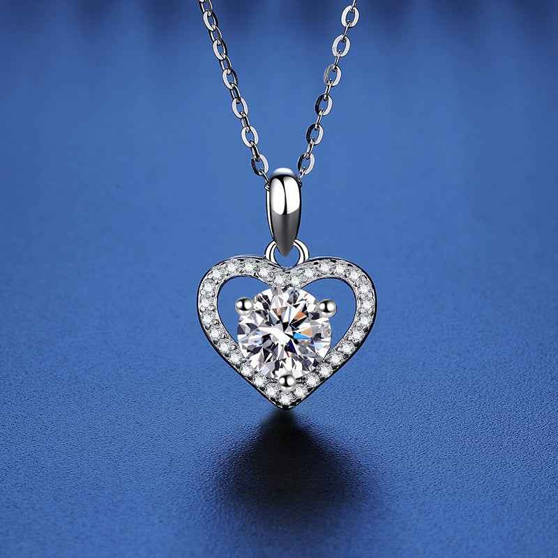 Sterling Silver Moissanite Ring Heart-shaped Necklace