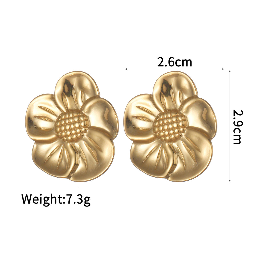 Textured Retro Gold Stainless Steel Flower Open Ring Women - Beauty Accessories