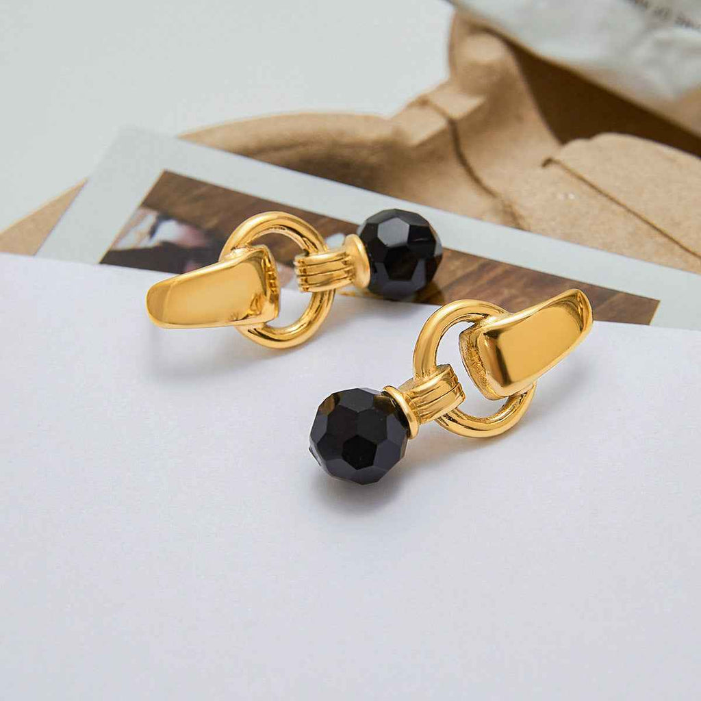 Stainless Steel Black Crystal Earrings
