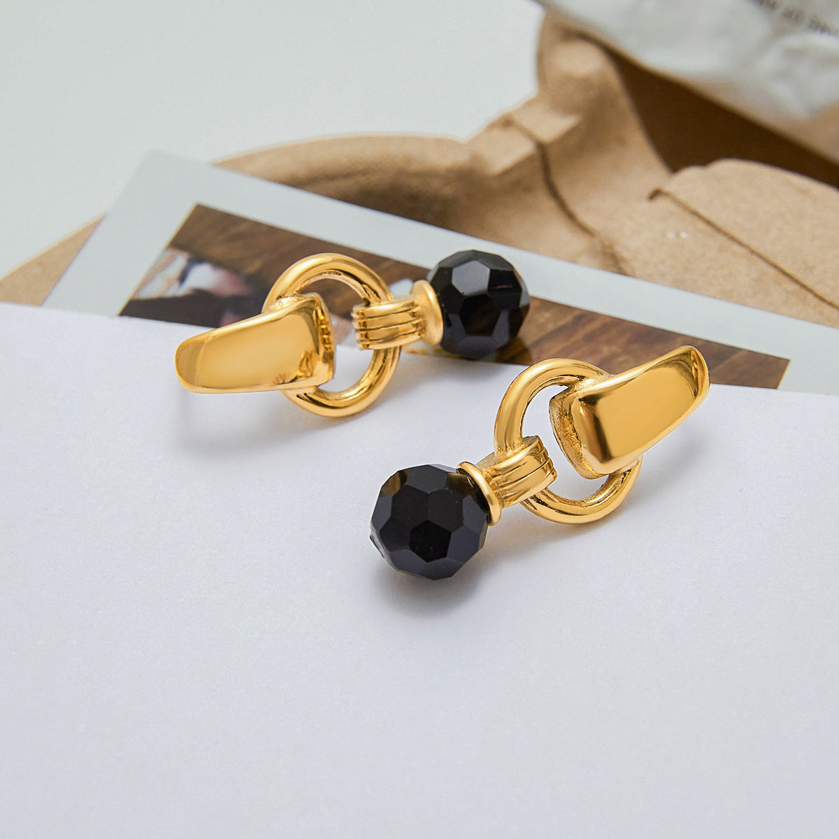 Stainless Steel Black Crystal Earrings Titanium Steel Earrings - Beauty Accessories