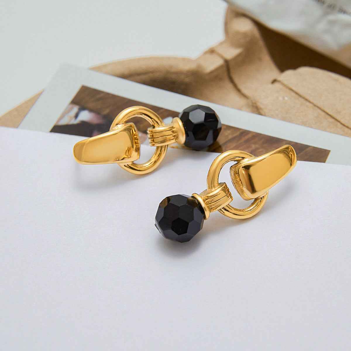 Stainless Steel Black Crystal Earrings