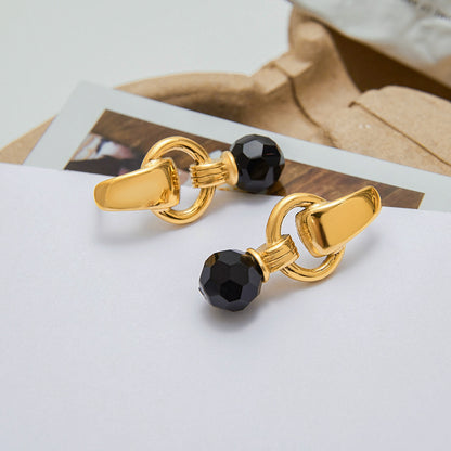 Stainless Steel Black Crystal Earrings Titanium Steel Earrings - Beauty Accessories