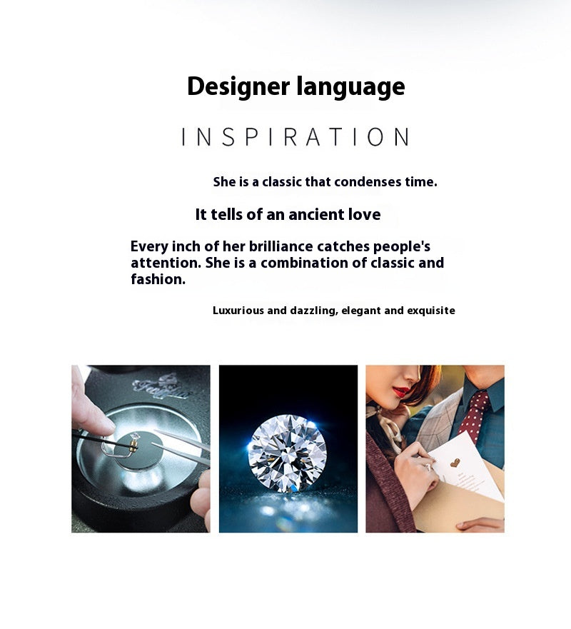 Sterling Silver Moissanite Ring Heart-shaped Necklace Female Clavicle Chain - Beauty Accessories