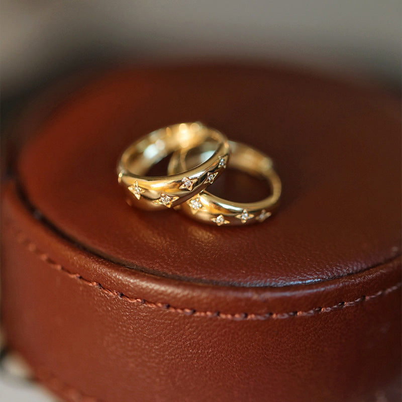 S925 Sterling Silver Plated With 18K Gold Starry Sky Earrings Clips