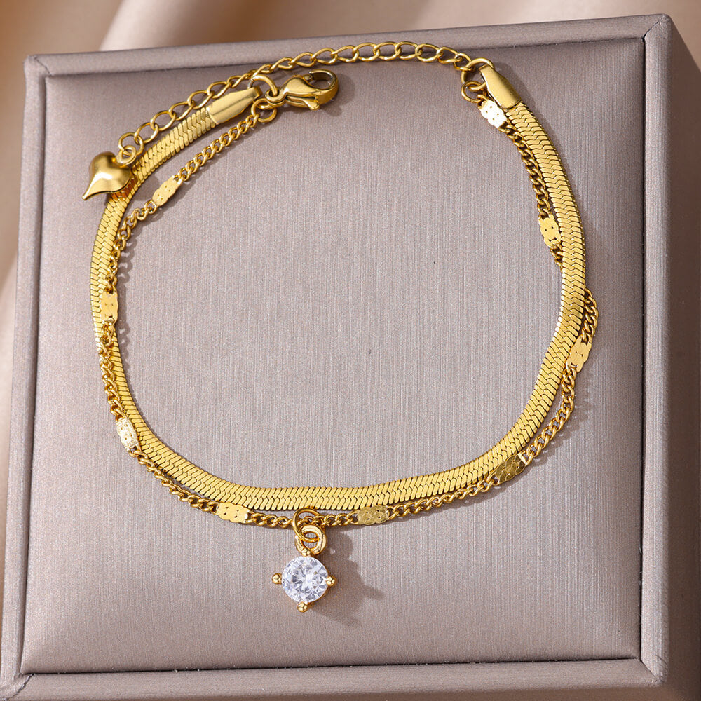 Fashion Double Layer Snake Bone Anklet Elegant Beach Stainless Steel - Beauty Accessories
