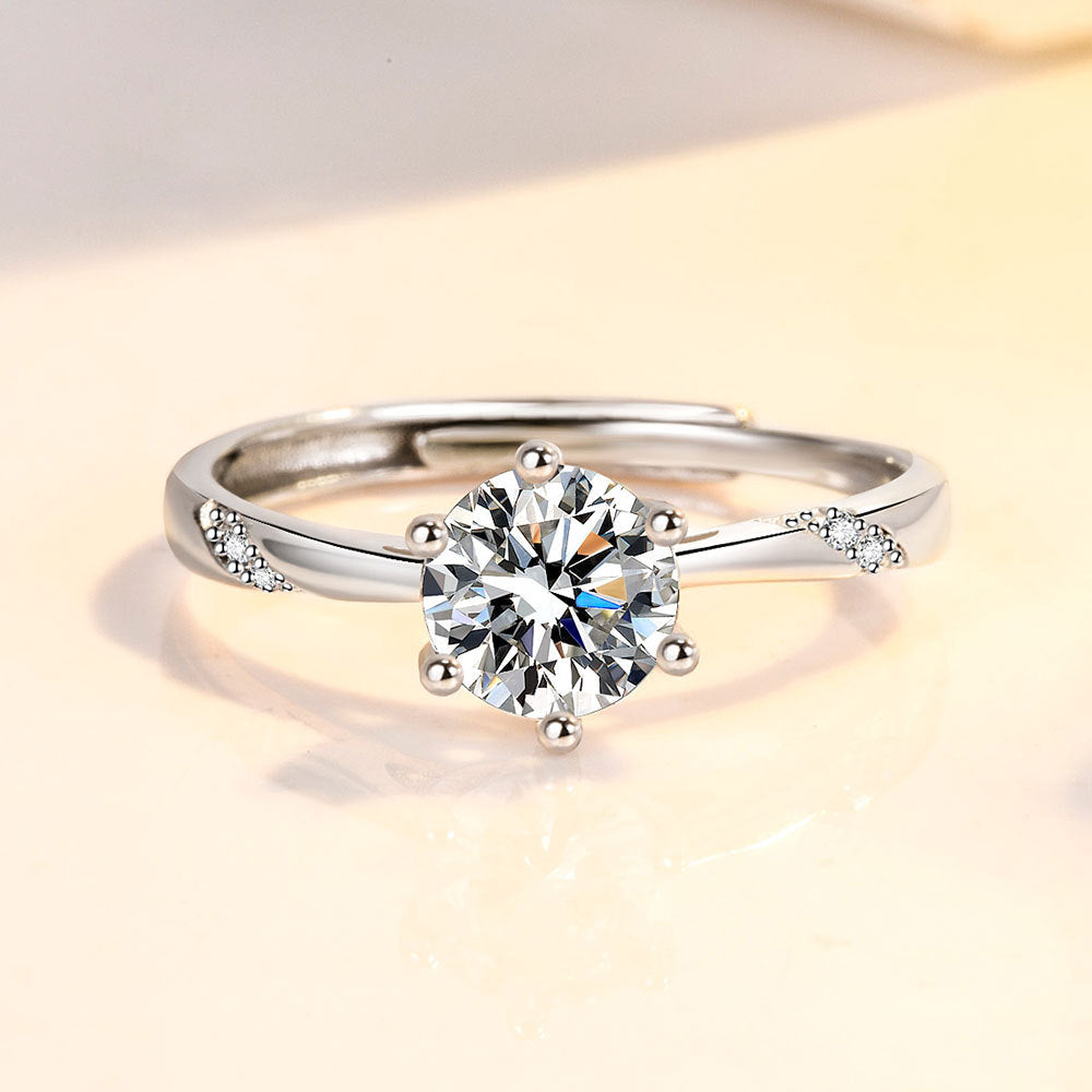 S925 Sterling Silver Diamond-studded Ring 1 Karat - Beauty Accessories