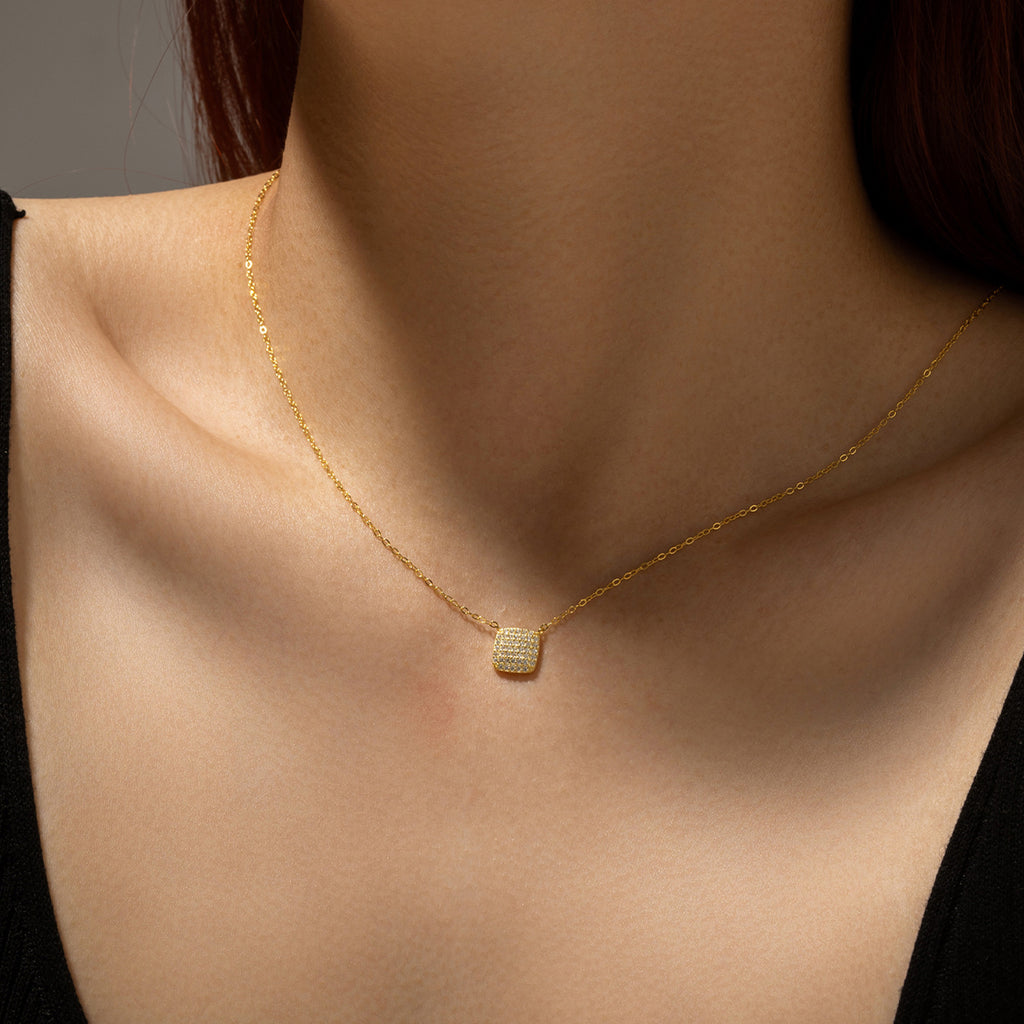S925 Sterling Silver Square Stone Necklace - Beauty Accessories