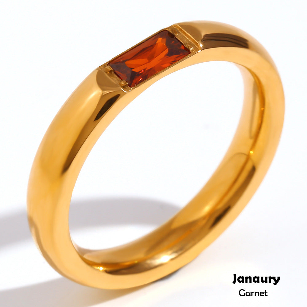 Stainless Steel Plated 18K Gold Rectangular Zircon Ring - Beauty Accessories
