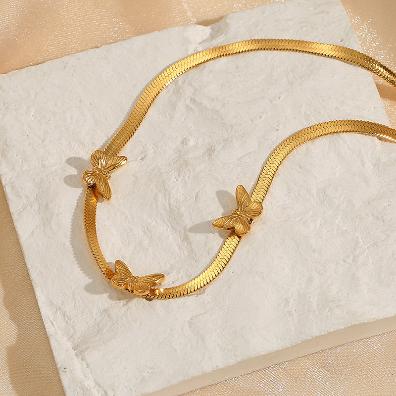 Butterfly Bracelet Women's 18K Gold Snake Bone Chain Jewelry - Beauty Accessories