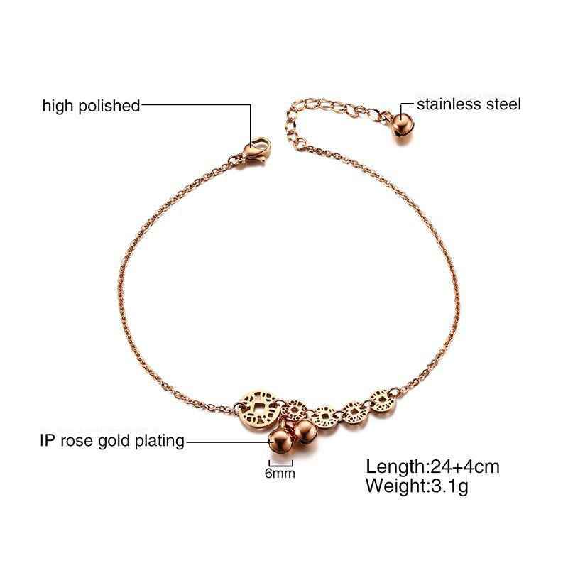 English Pomegranate Bell Lucky Star Stainless Steel Rhinestone Anklet - Beauty Accessories