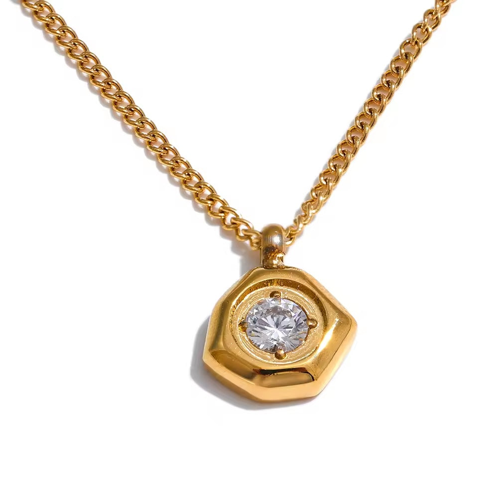 Waterproof Zircon Pendant Necklace 18k Gold Stainless Steel - Beauty Accessories