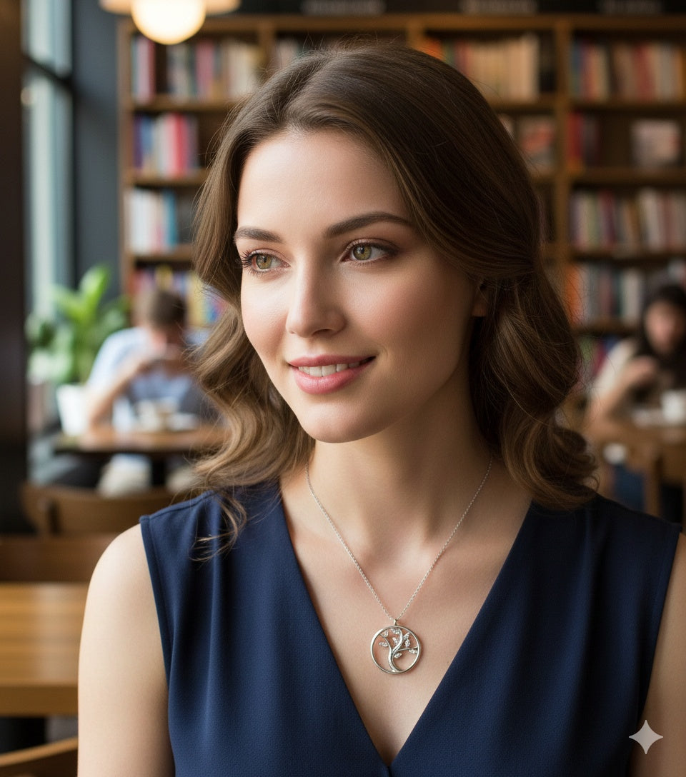 925 Sterling Silver Tree Of Life Necklace With Stone Certified