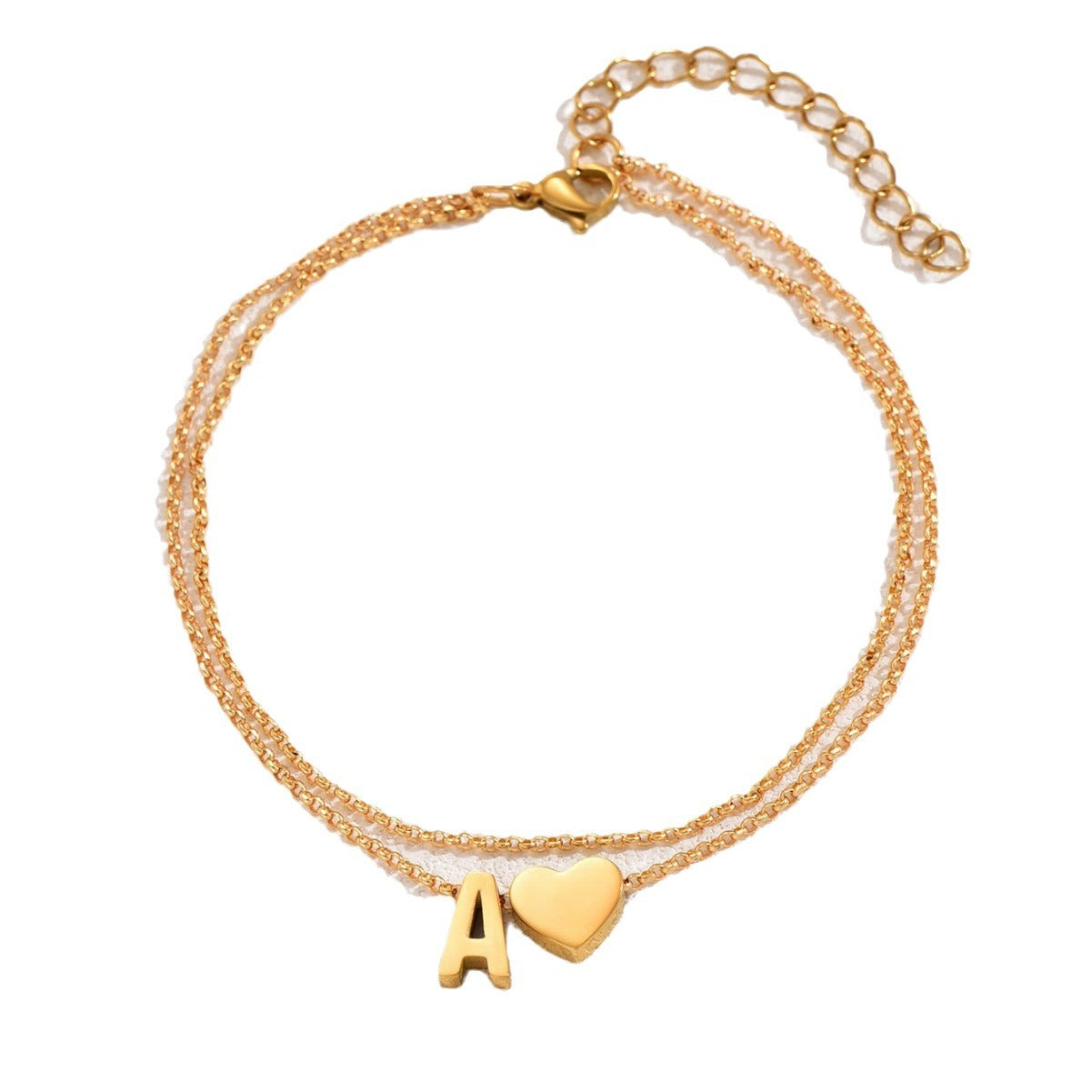 Stainless Steel Heart 26 Letter Anklet Double Layer - Beauty Accessories